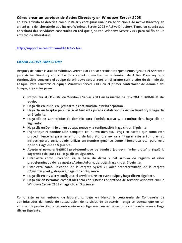 Cómo Crear Un Servidor de Active Directory en Windows Server 2003 | PDF ...