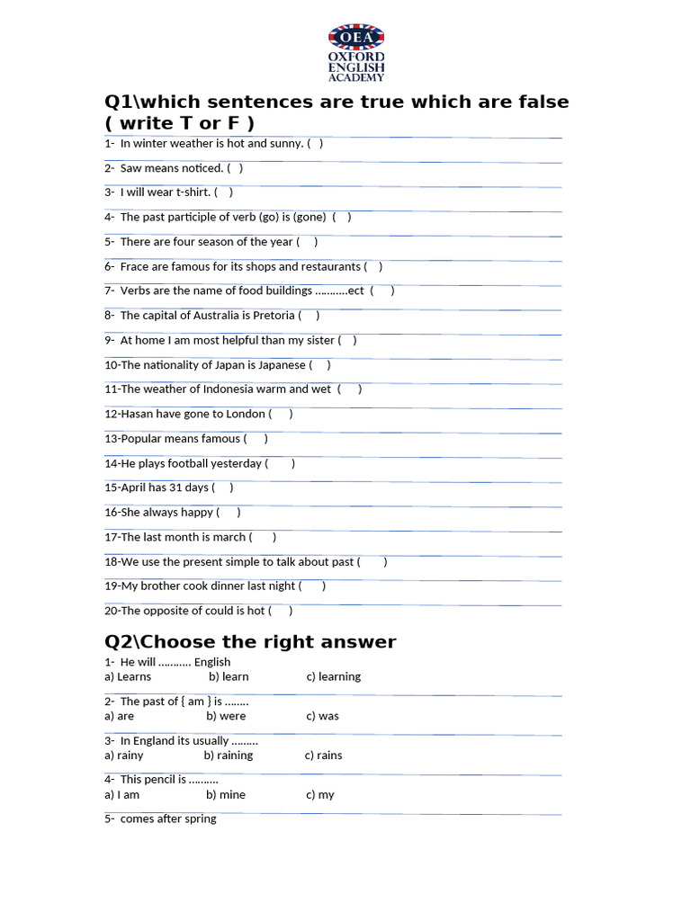 True or False Sentences Quiz | PDF | Linguistic Typology | Semantic Units