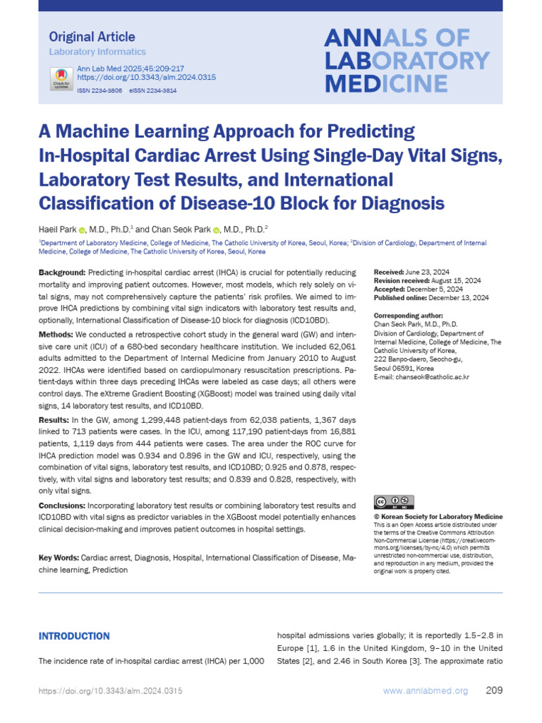 Predicting In-Hospital Cardiac Arrest | PDF | Receiver Operating ...