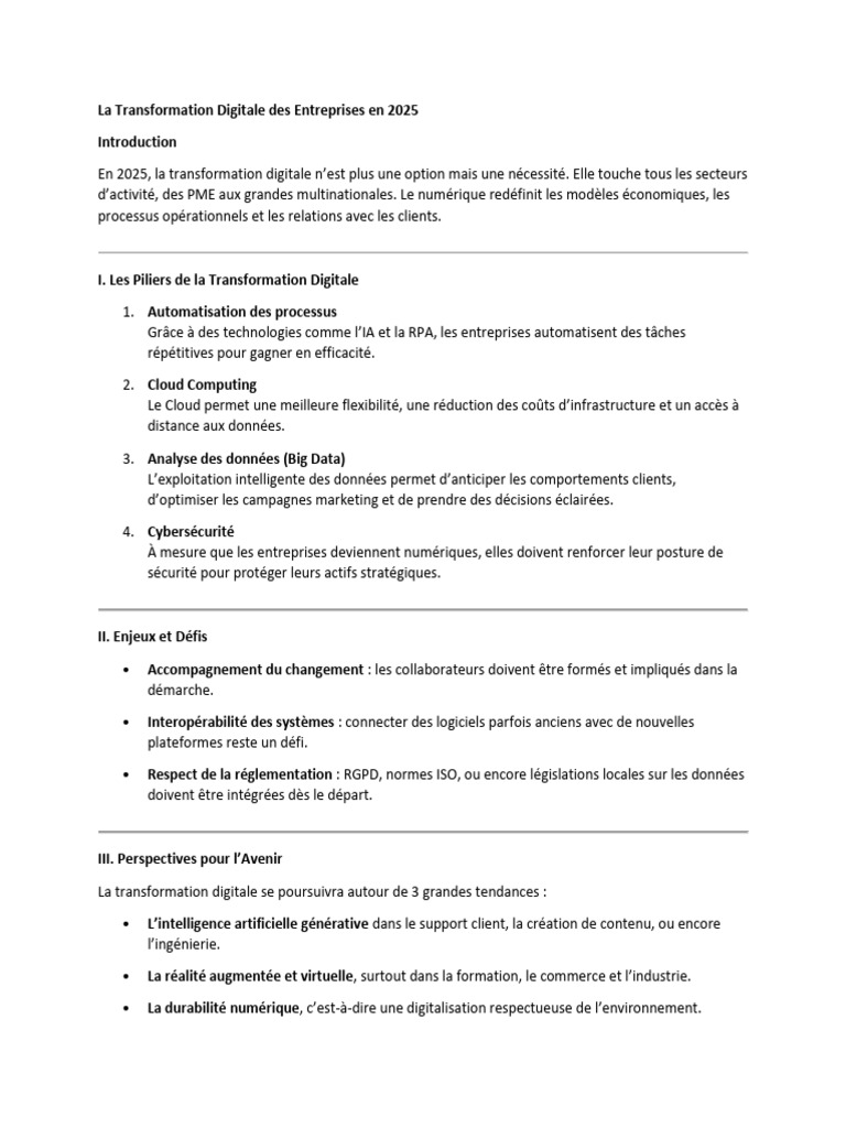 Transformation Digitale des Entreprises 2025 | PDF