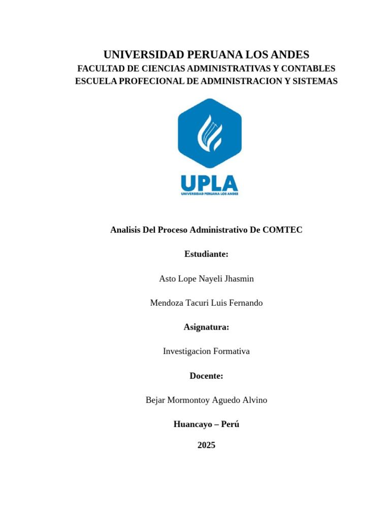 Análisis del Proceso Administrativo en COMTEC | PDF | Análisis FODA ...