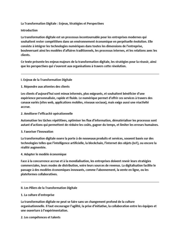 Transformation Digitale : Enjeux et Stratégies | PDF | Intelligence ...
