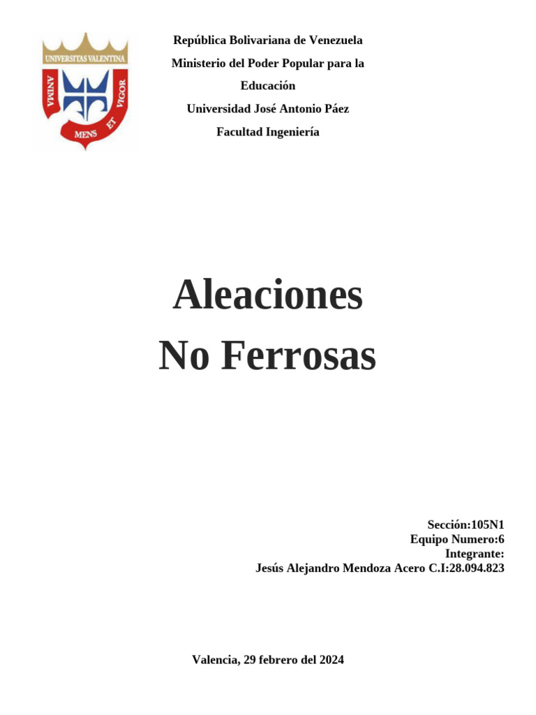 Aleaciones No Ferrosas: Propiedades y Usos | PDF | Aleación | Cobre