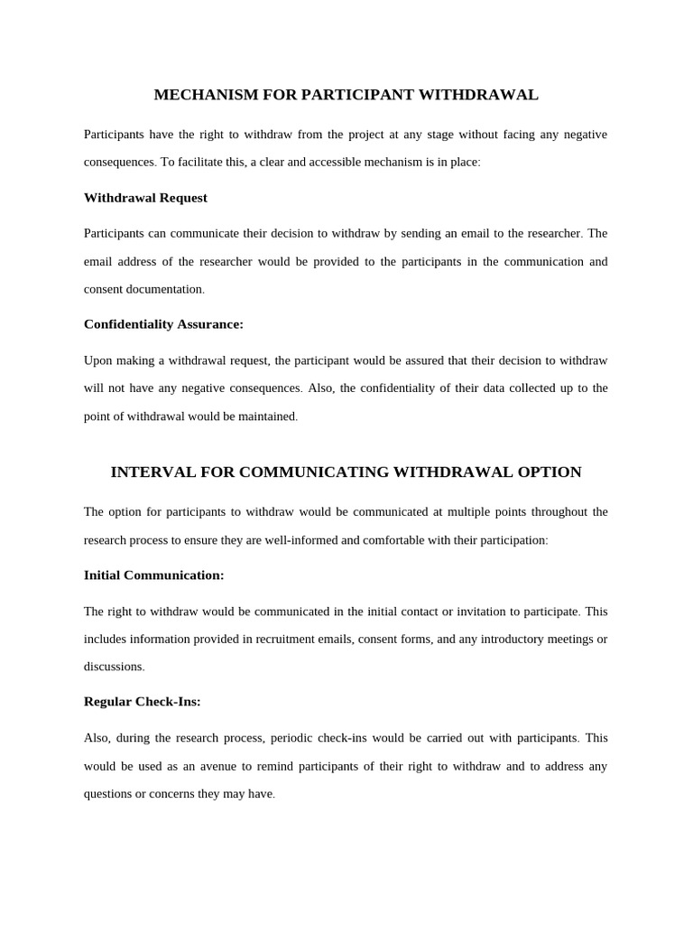 Participant Withdrawal Mechanism Explained | PDF | Communication ...