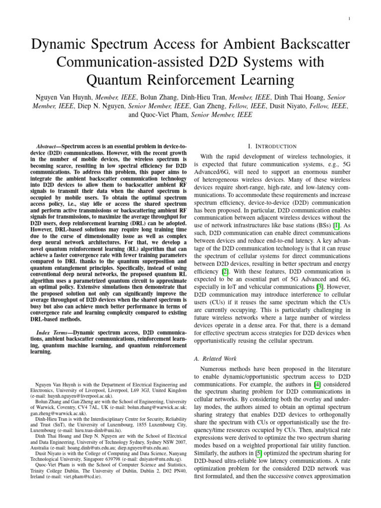Quantum RL for D2D Spectrum Access | PDF | Applied Mathematics ...