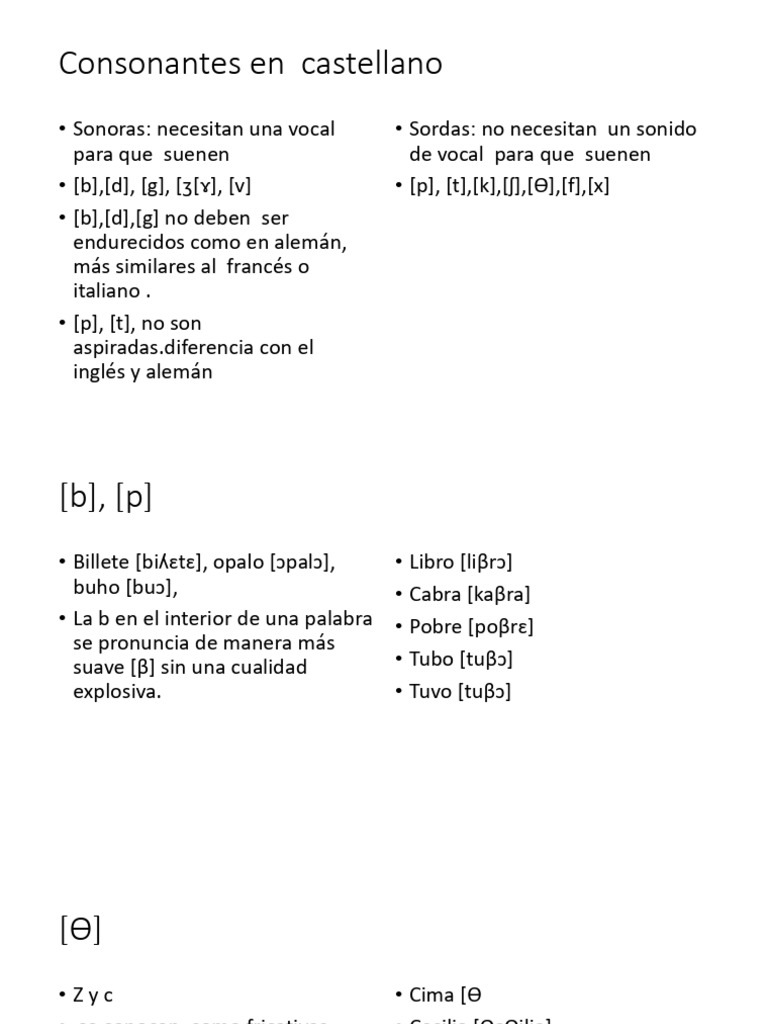 Consonantes Sordas en Castellano | PDF