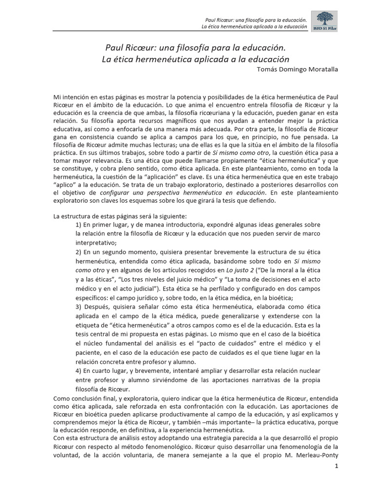 Paul Ricour Filosofia | PDF | Hermenéutica | Bioética
