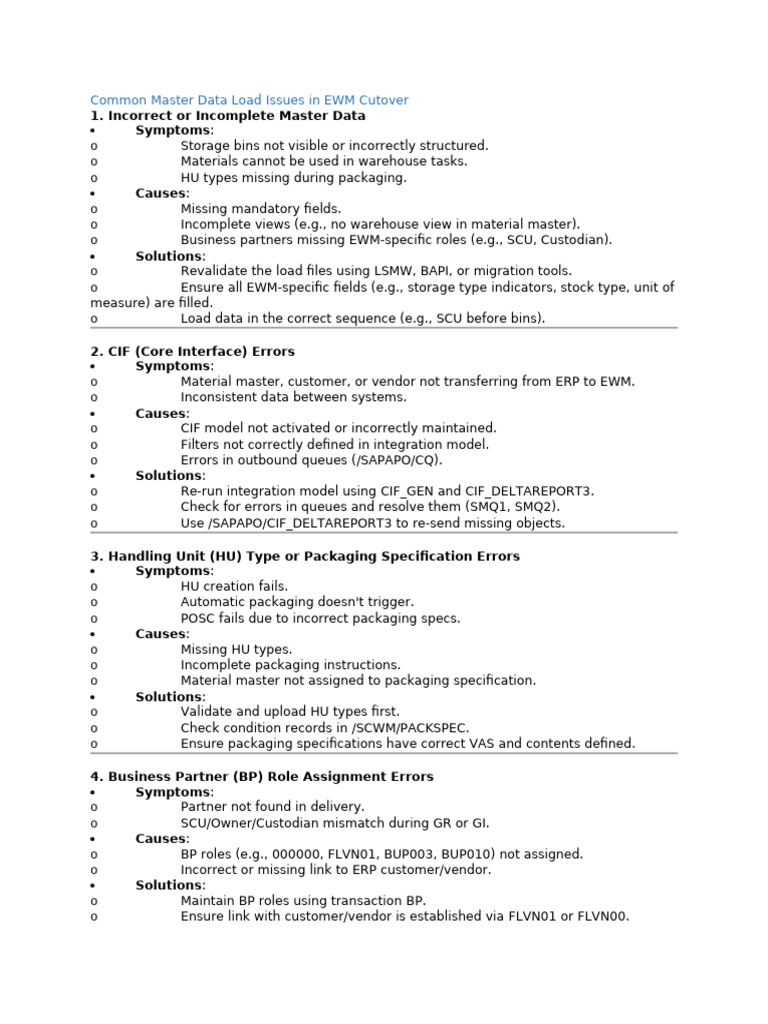 EWM Master Data Load Error Solutions | PDF | Warehouse | Enterprise ...