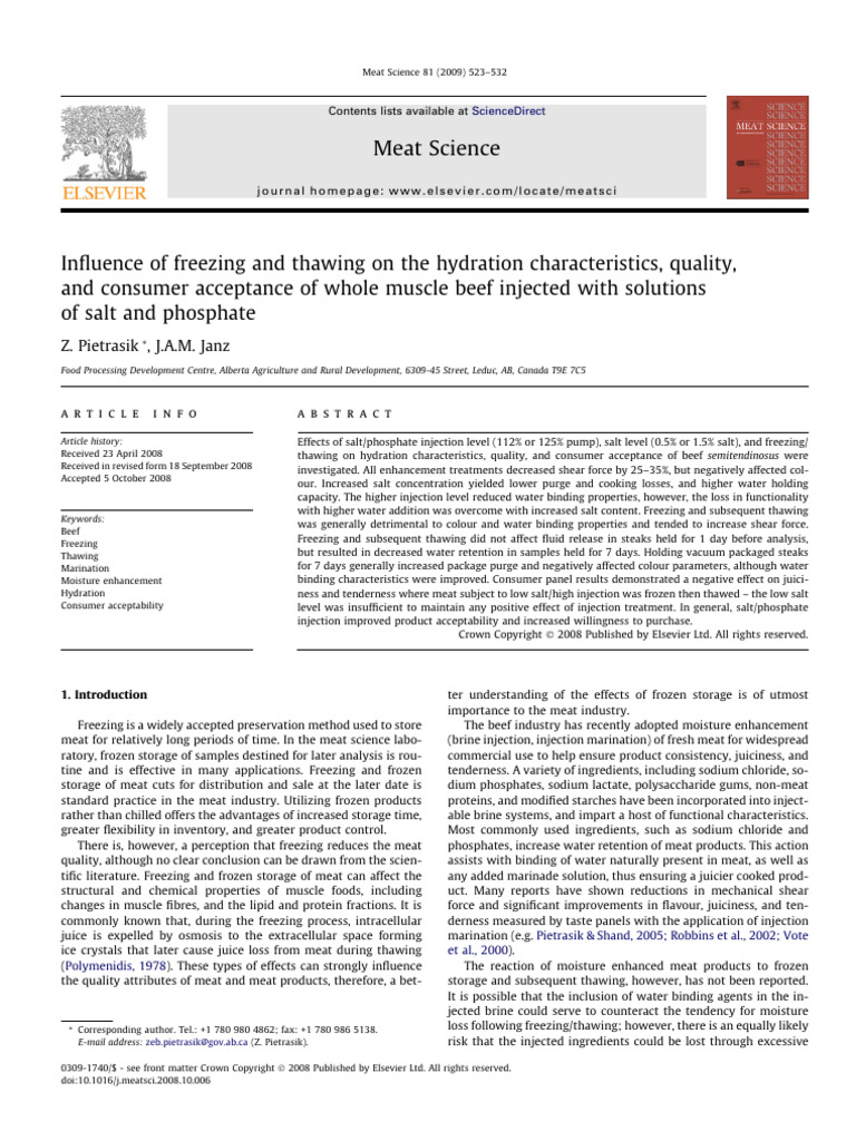 Influence of Freezing and Thawing On The Hydrations Characteristic ...