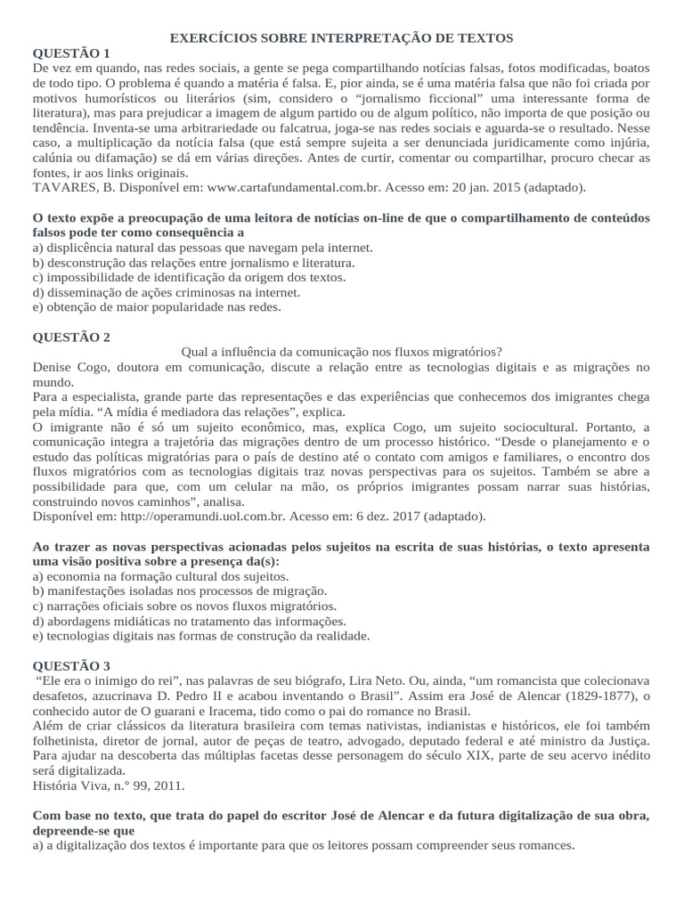 Exercícios de Interpretação de Textos | PDF | Science | Morte