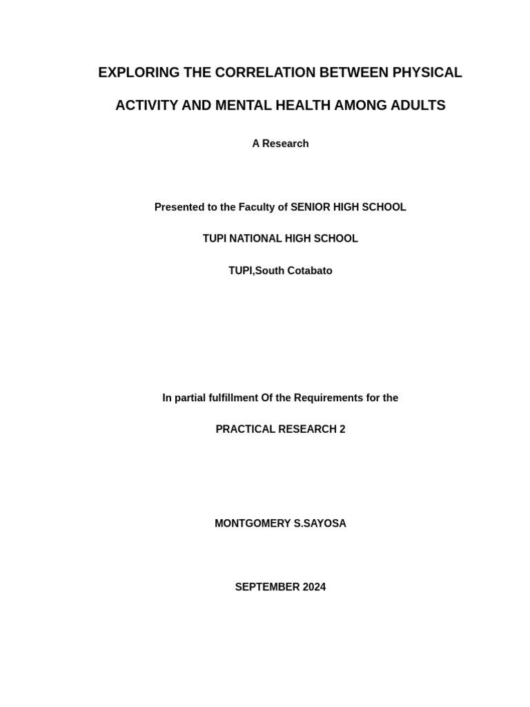 Correlation of Physical Activity and Mental Health | PDF | Mental ...