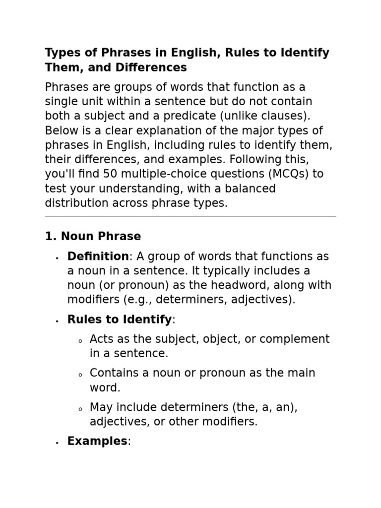 Understanding English Phrase Types | PDF | Verb | Adjective