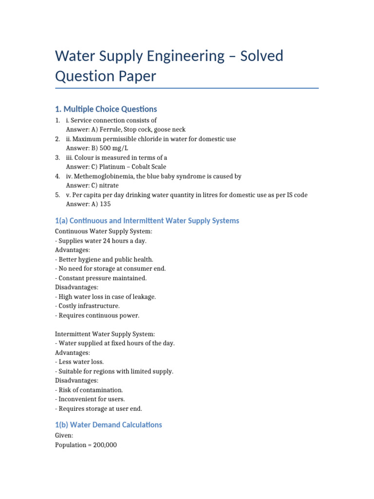 Water Supply Engineering Q&A Guide | PDF | Aquifer | Water Supply