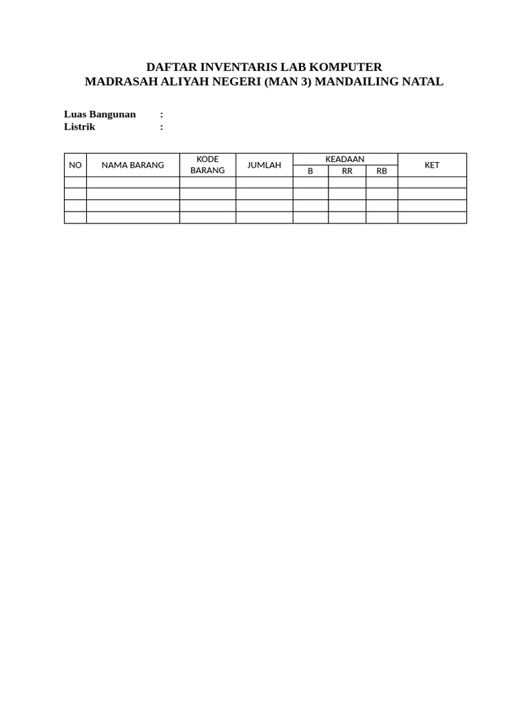 Inventaris Lab Komputer MAN 3 Natal | PDF
