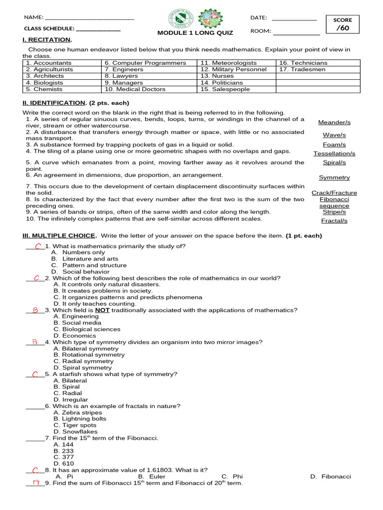 Trinal - Module 1 Quiz Answer | PDF | Pattern | Mathematics