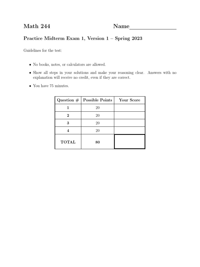 Math 244 Practice Midterm Exam 1 | PDF | Permutation | Combinatorics
