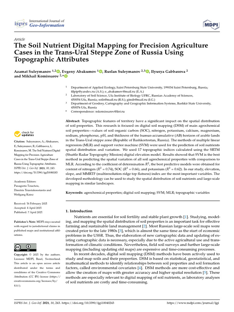 Soil Nutrient Mapping in Russia's Steppe | PDF | Support Vector Machine ...