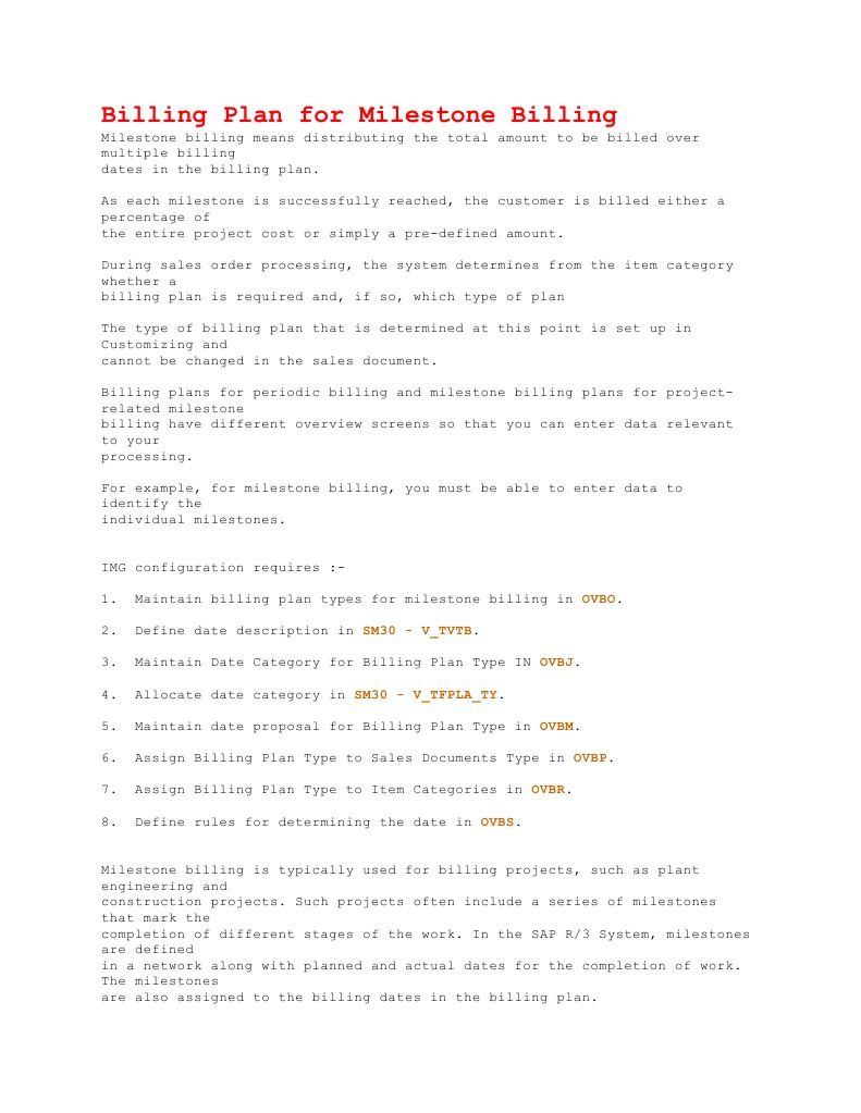 Billing Plan For Milestone Billing | PDF | Invoice | Business