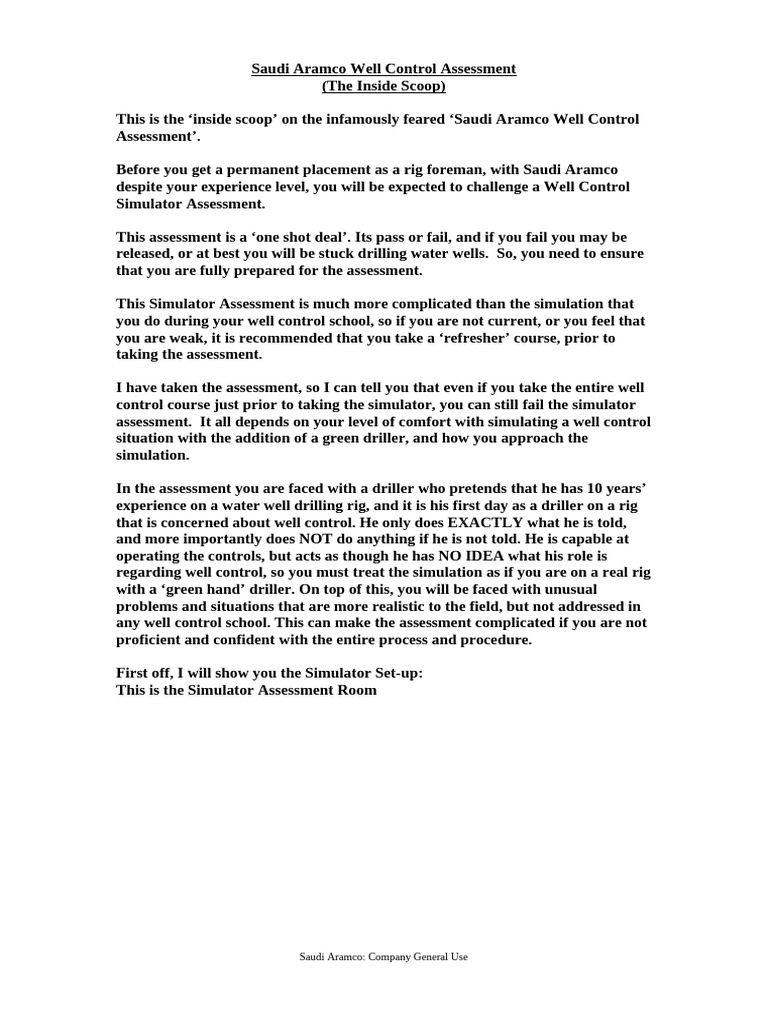 Saudi Aramco Well Control Assessment | PDF