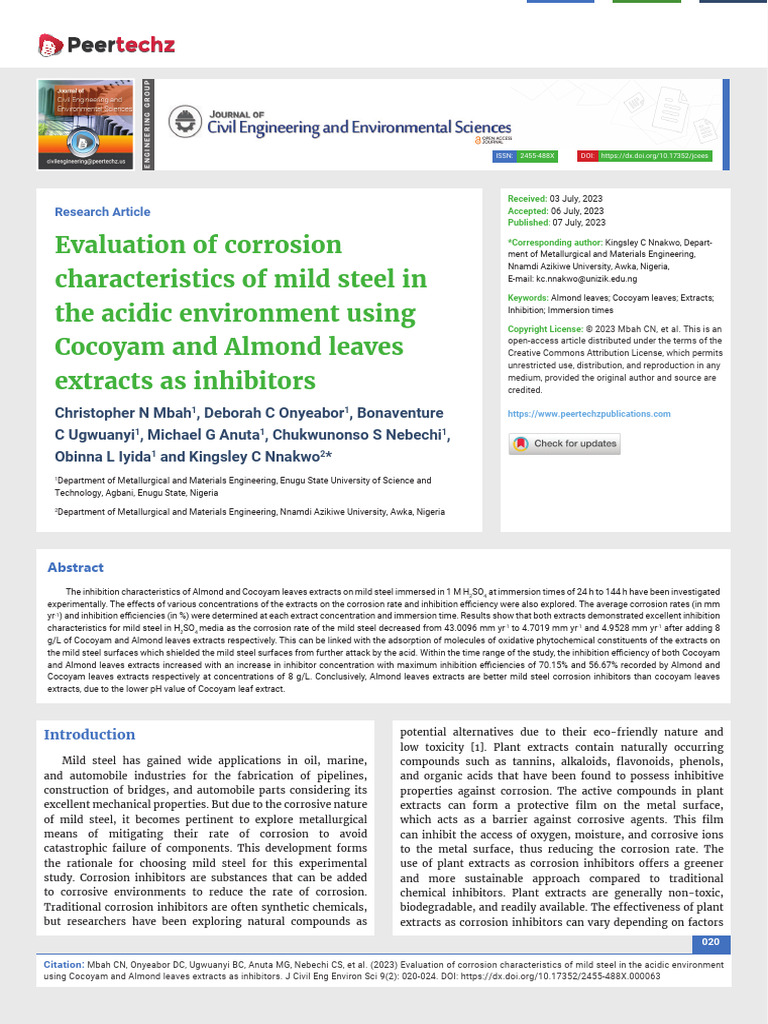 Corrosion Inhibition of Mild Steel by Plant Extracts | PDF | Corrosion ...