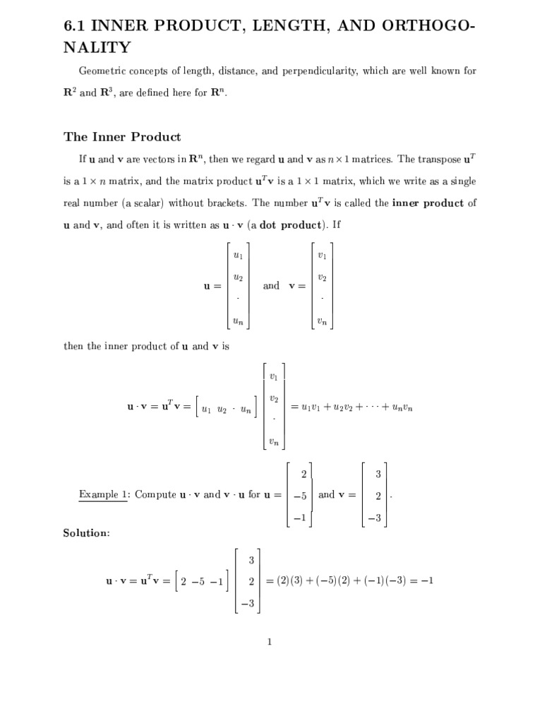 Inner Product Length and Orthogonality | PDF