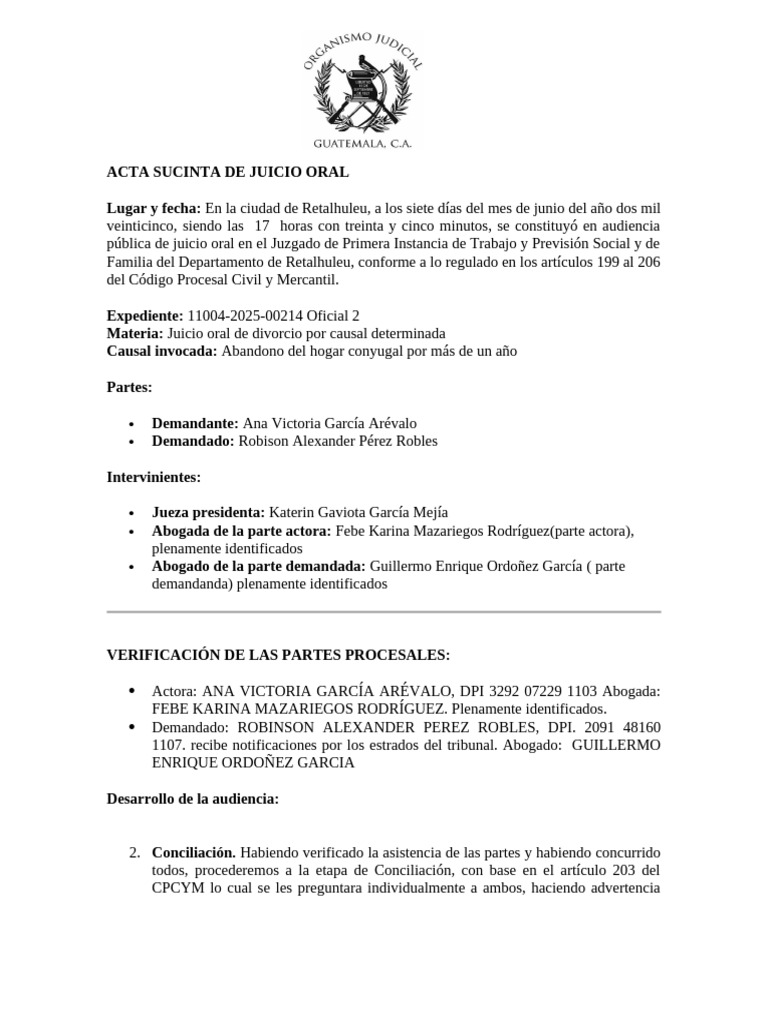 Acta Sucinta de Juicio Oral | PDF | Testigo | Ley Pública