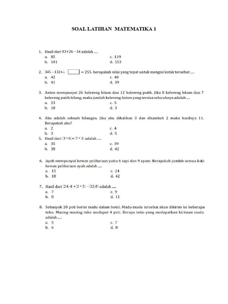Soal Latihan Matematika 1 | PDF