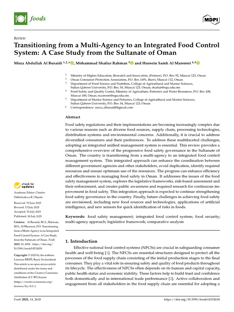 Integrated Food Control in Oman | PDF | Food Safety | Gulf Cooperation ...