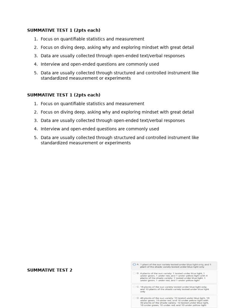 Summative Test on Experimental Design | PDF | Experiment | Methodology