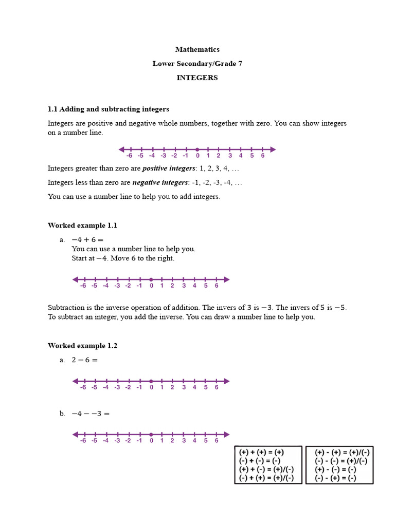Grade 7 Integer Operations Guide | PDF