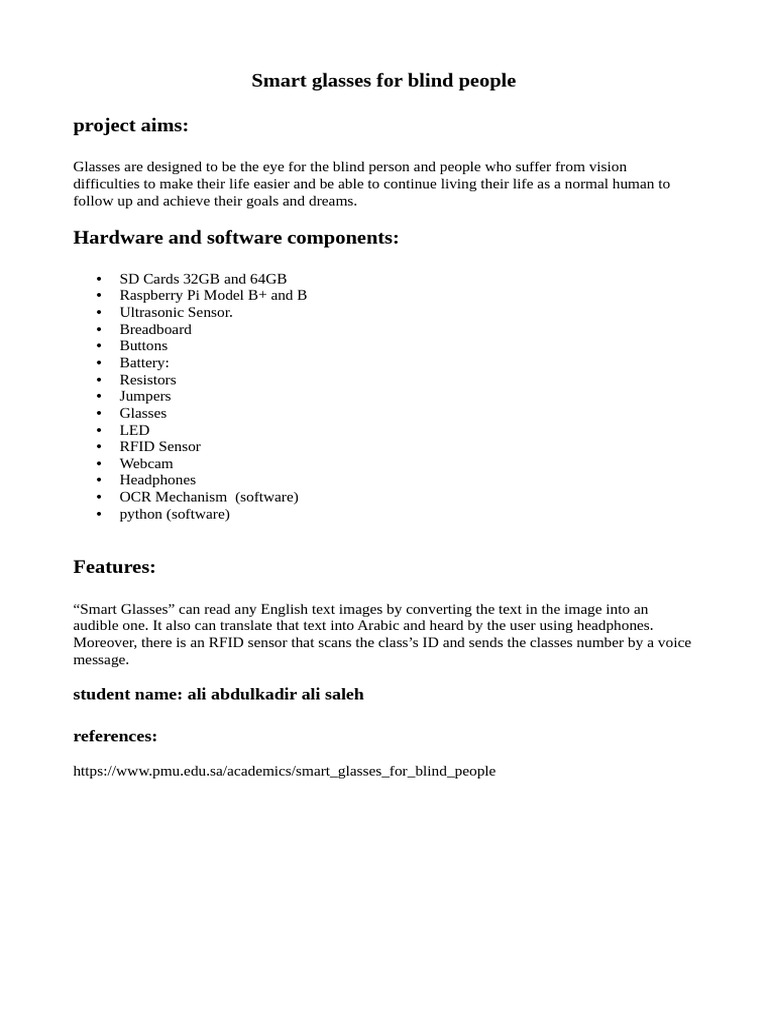 Smart Glasses for the Visually Impaired | PDF | Visual Impairment ...