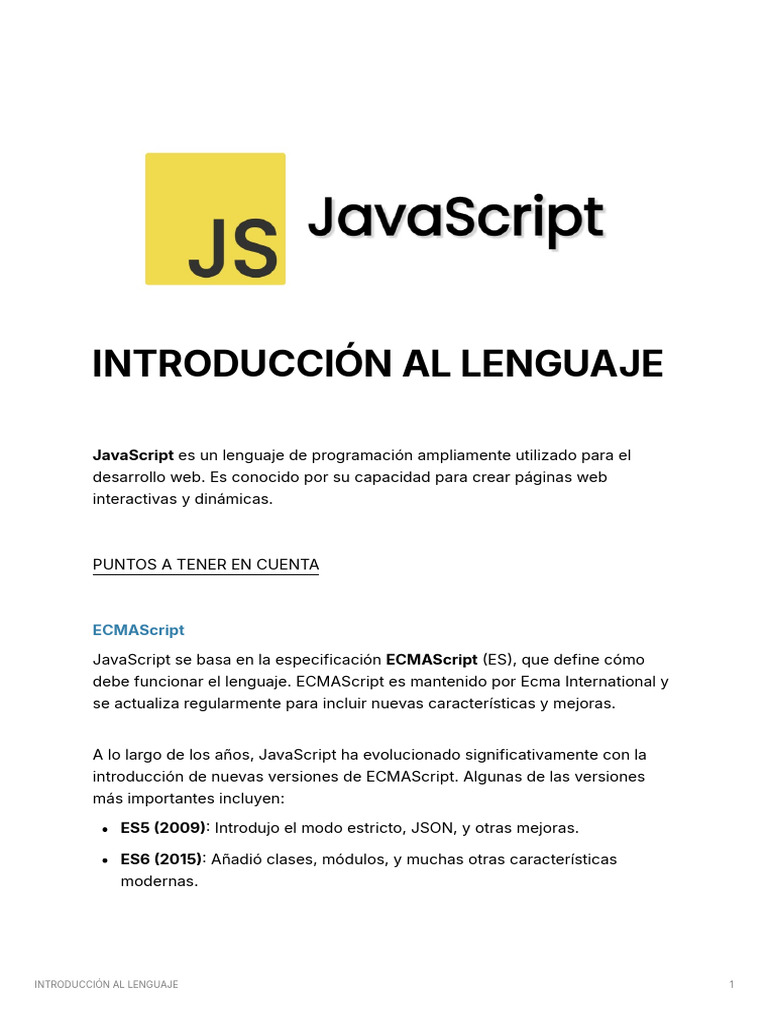 Introducción a JavaScript y ECMAScript | PDF | Lenguaje de programación ...