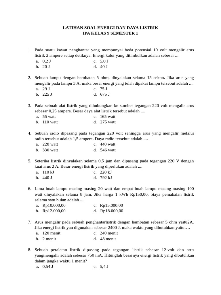 Latihan Soal Energi Dan Daya Listrik | PDF