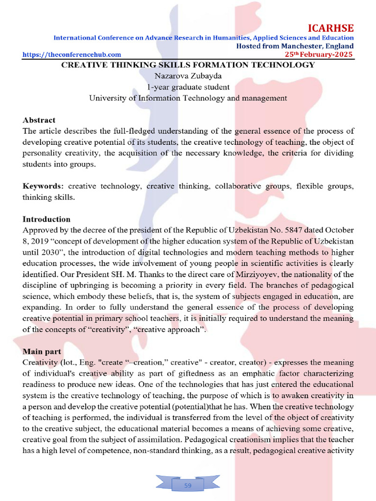Cópia de View of Creative Thinking Skills Formation Technology | PDF