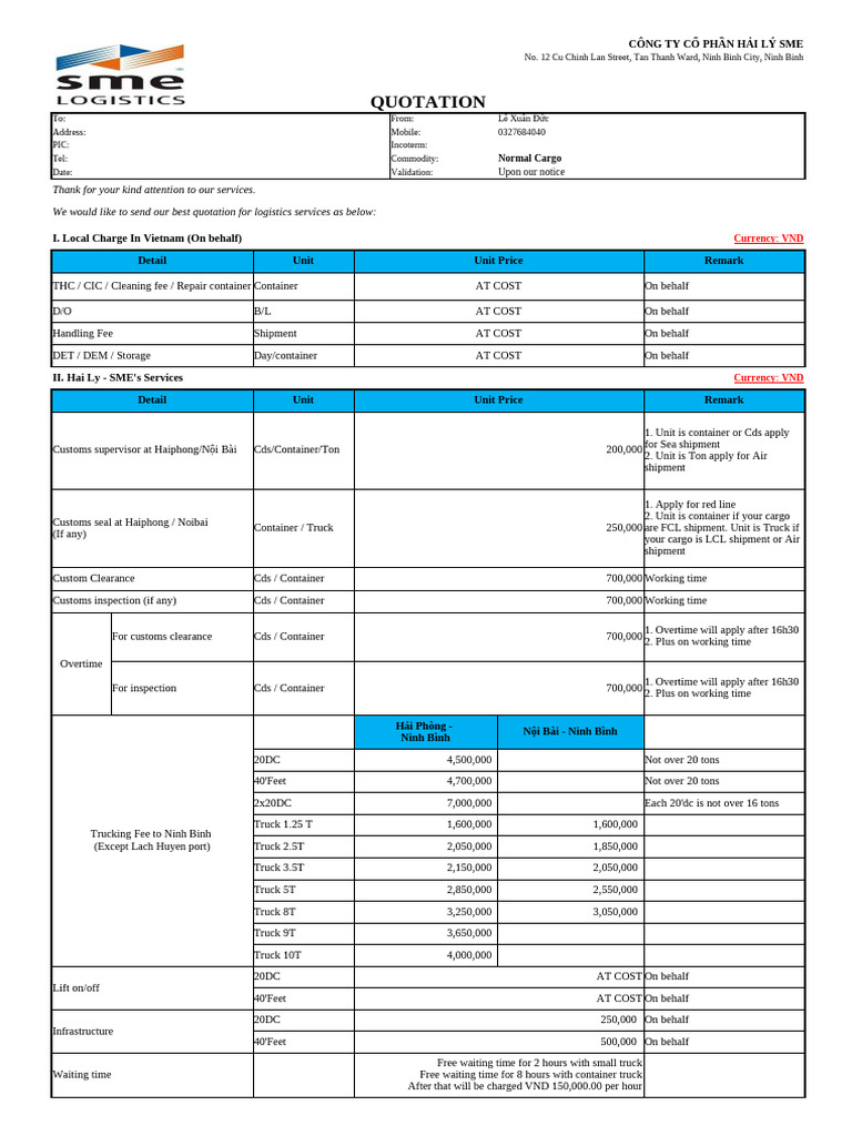 Quotation for Container Logistics Services | PDF | Business | Freight ...