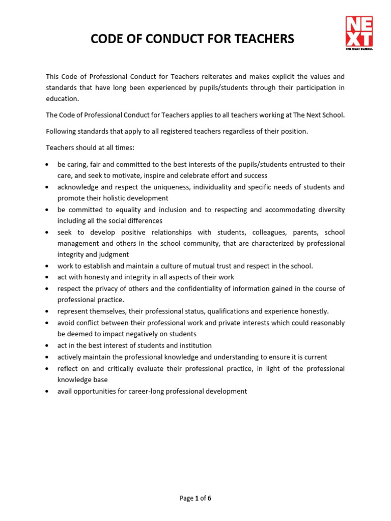 Teacher Code of Conduct Guidelines | PDF | Teachers | Integrity