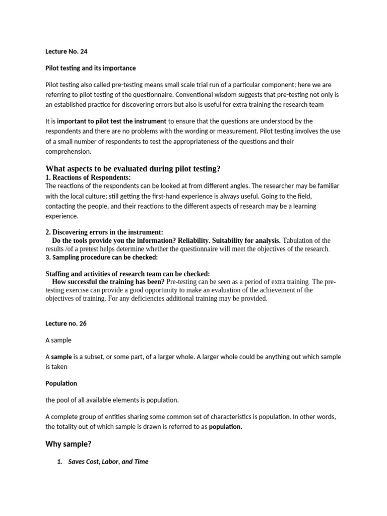 Importance of Pilot Testing in Research | PDF | Sampling (Statistics ...