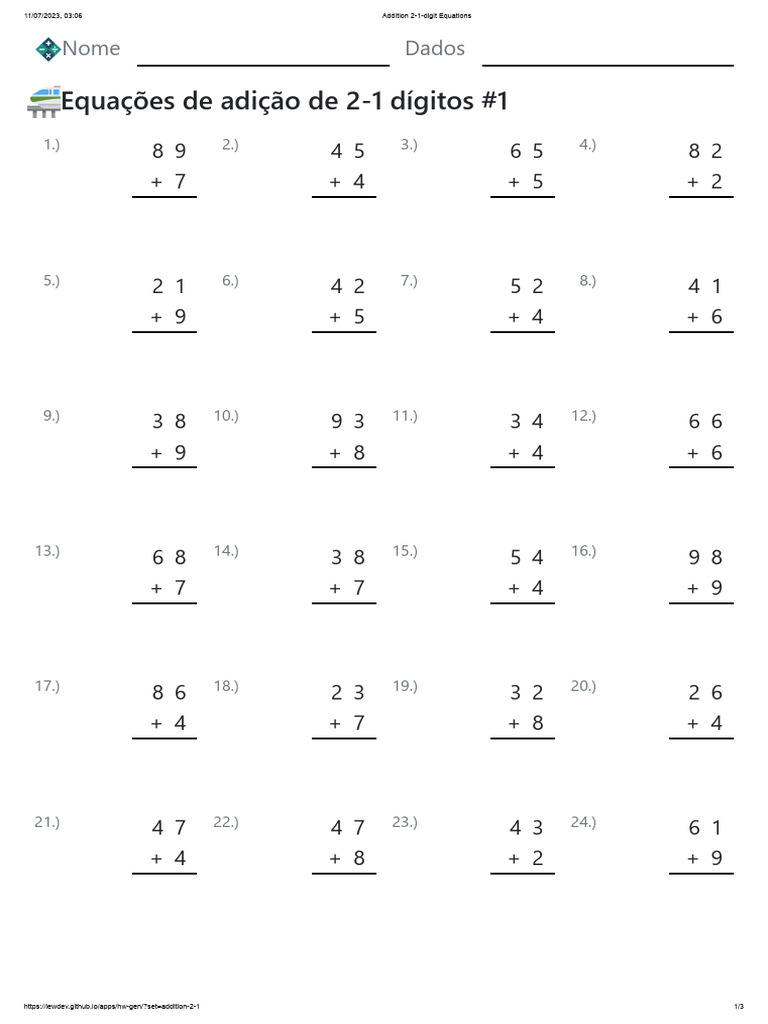 Addition 2 1 Digit Equations | PDF | Chess | Chess Theory