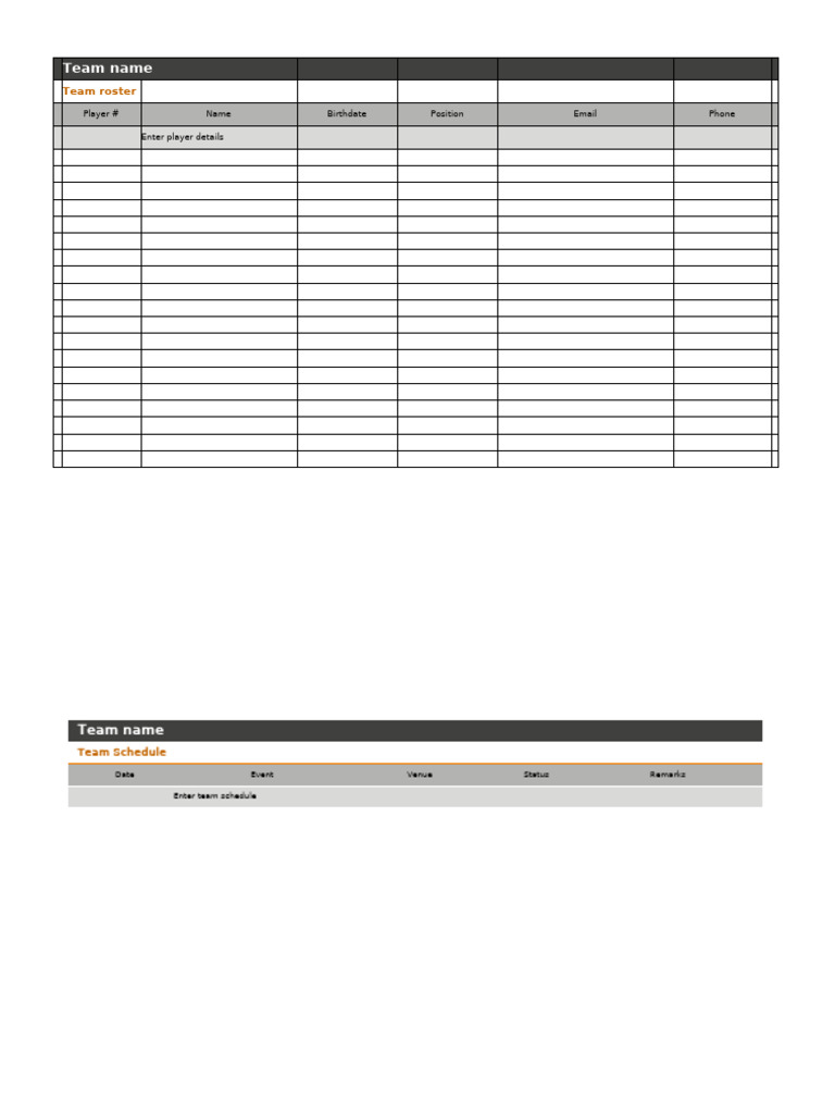 Team Roster, Schedule, and Calendar1 | PDF