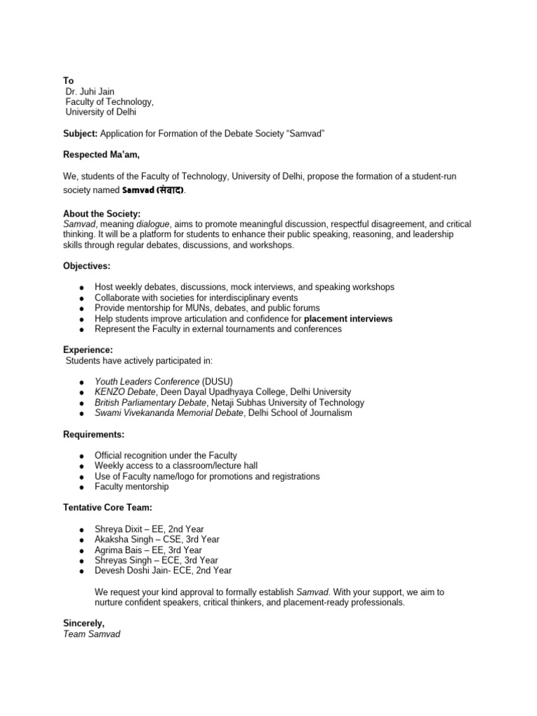 Proposal for Debate Society 