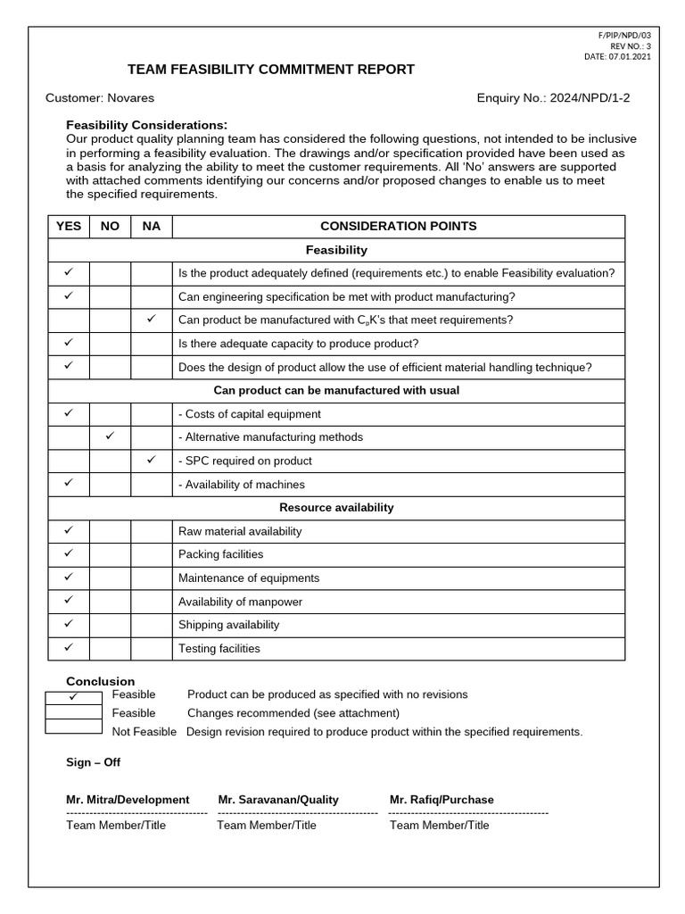 Feasibility Commitment Report for Novares | PDF | Specification ...