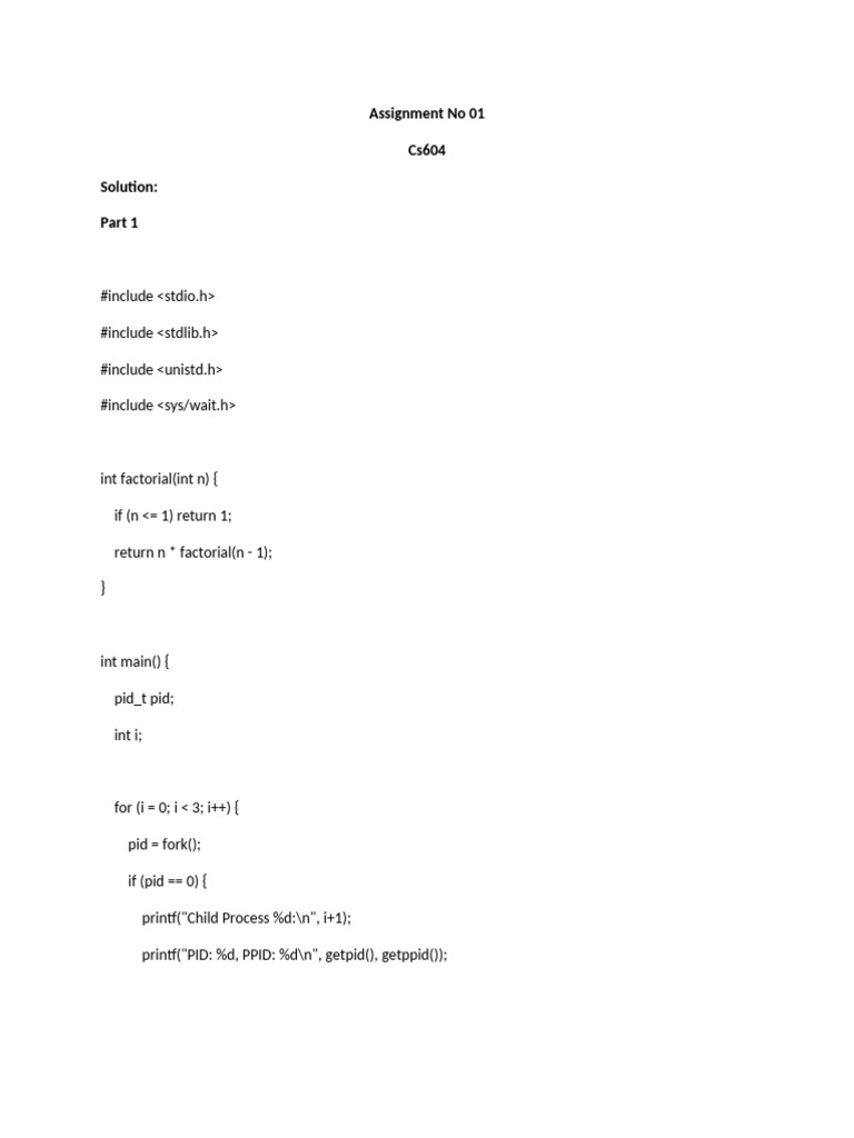 C Program: Forking and Factorial Calculation | PDF | Information ...