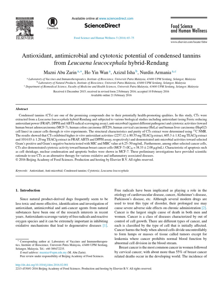 Antioxidant and Anticancer Effects of Tannins | PDF | Cancer | Apoptosis