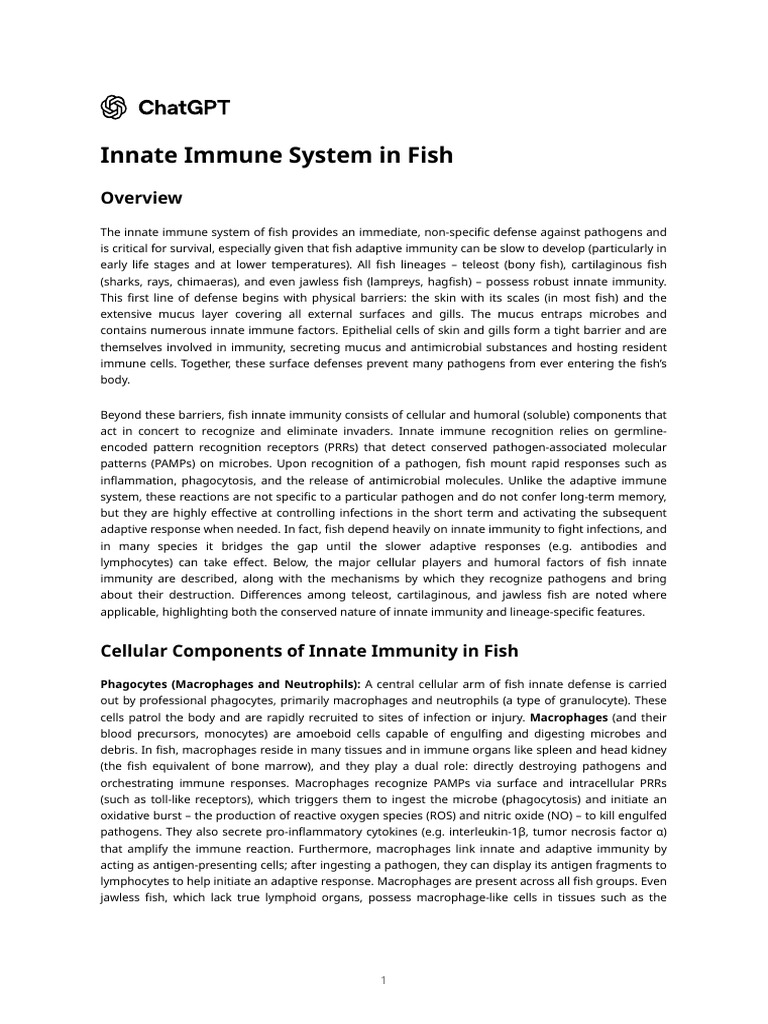 Fish Innate Immune System Overview | PDF | Immune System | Innate ...