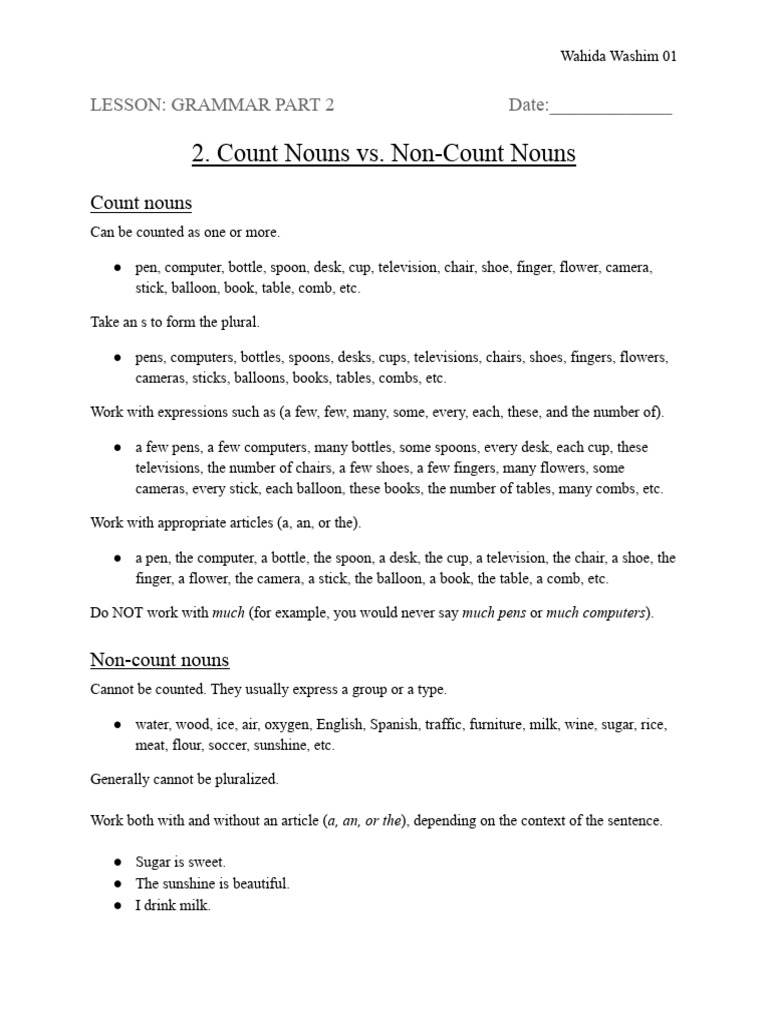 Count vs. Non-Count Nouns Guide | PDF | Noun | Morphology