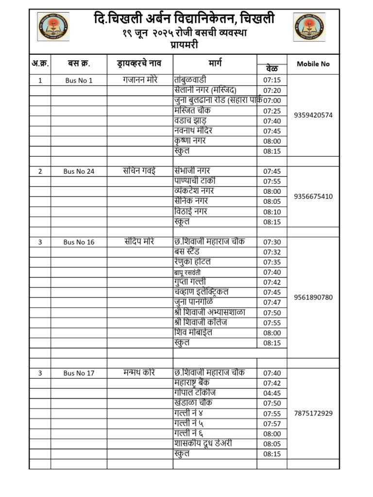 Bus Route 2025-26 | PDF