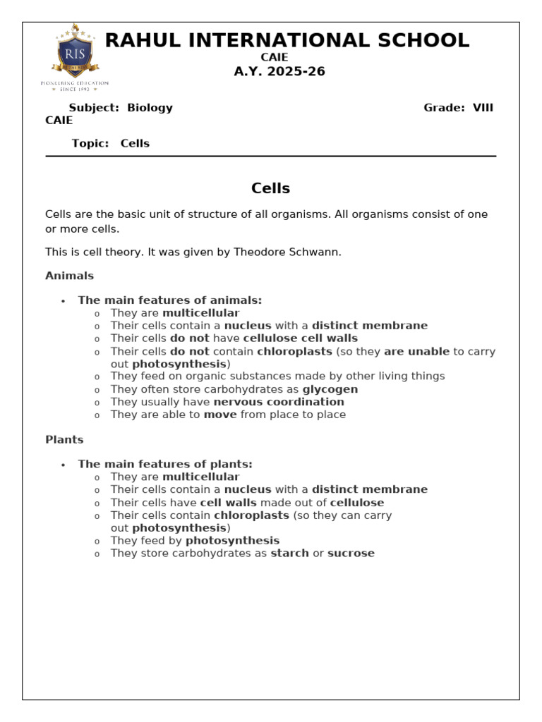 Cells Notes | PDF
