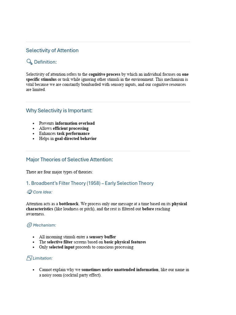 Understanding Selective Attention Theories | PDF | Attention | Mental ...