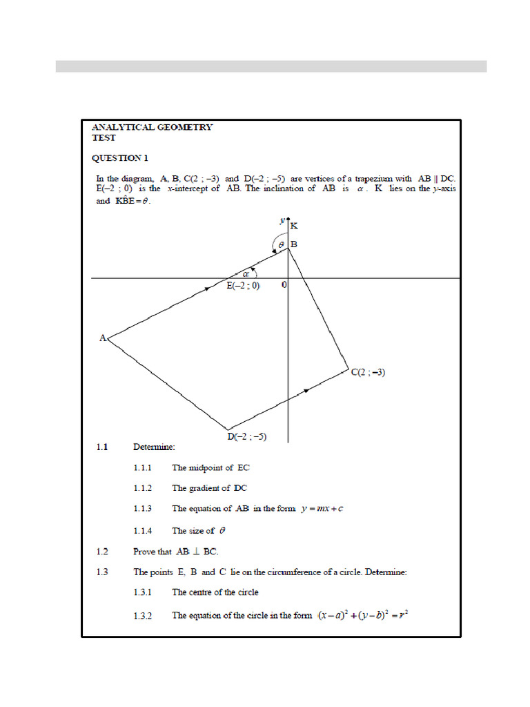 Analytical Geometry Test Memorandum | PDF | Line (Geometry) | Circle